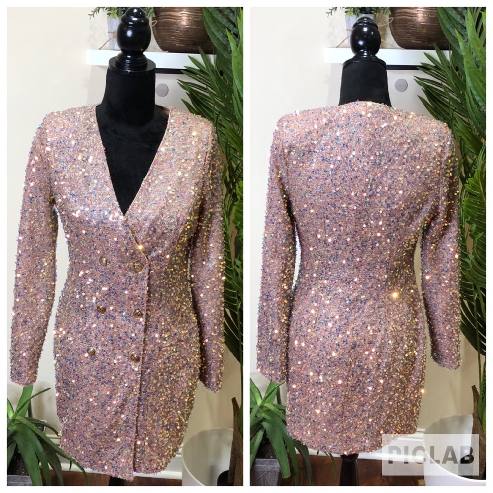 A.Peach Sequins On The Rocks Blazer Dress in Rose Gold Small